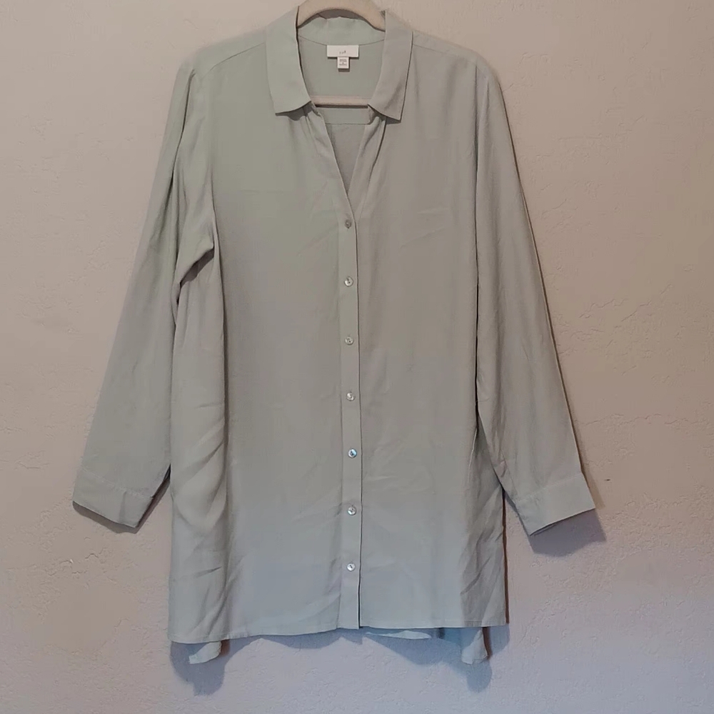 J.jill Women Tunic Blouse Green Mint Sz1X Pockets Pearl Button